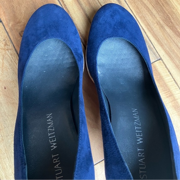 Stuart Weitzman Corkswoon Navy Blue Designer Wedges Size 7.5 - Picture 3 of 15